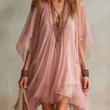 Green Chiffon Mini Dress with V-Neck — view 4