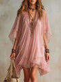 Green Chiffon Mini Dress with V-Neck — view 4