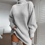 Knit Dress with High Collar and Raglan Sleeves — view 7