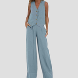 Aira - Vest with Buttons & Wide-Leg Pants Set