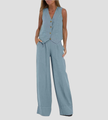 Aira - Vest with Buttons & Wide-Leg Pants Set