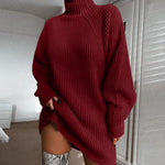Knit Dress with High Collar and Raglan Sleeves — view 8