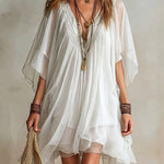 Green Chiffon Mini Dress with V-Neck — view 3