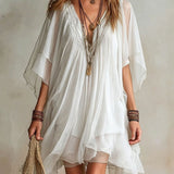 Green Chiffon Mini Dress with V-Neck — view 3