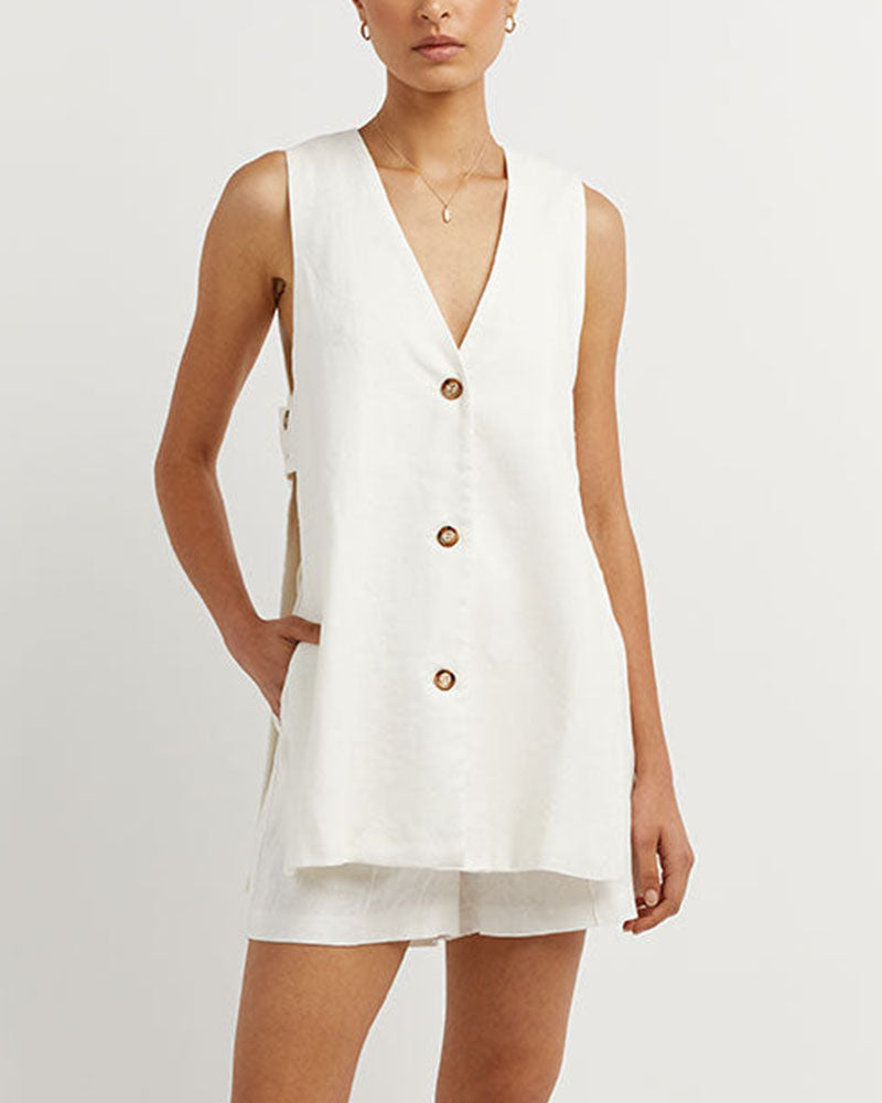 Fiona - Sleeveless Set with Buttons
