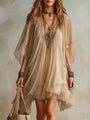 Green Chiffon Mini Dress with V-Neck — view 5