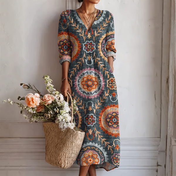 Elisa – Midi Dress with Geometric Pattern