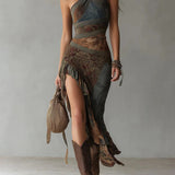 María | Asymmetrical Ethnic Print Maxi Dress