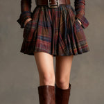 Red and Brown Checked Retro Mini Dress, with Belt — view 6