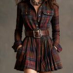 Red and Brown Checked Retro Mini Dress, with Belt — view 5