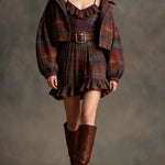 Checked Ruffled Mini Dress with Relaxed Coat (with Belt) — view 4