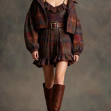 Checked Ruffled Mini Dress with Relaxed Coat (with Belt) — view 4