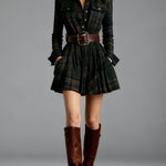 Red and Brown Checked Retro Mini Dress, with Belt — view 2