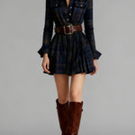 Red and Brown Checked Retro Mini Dress, with Belt — view 3