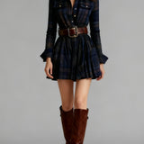Red and Brown Checked Retro Mini Dress, with Belt — view 3