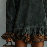 Mini Suede Dress with High Neck and Leopard Print — view 2