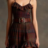 Checked Ruffled Mini Dress with Relaxed Coat (with Belt) — view 2