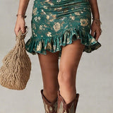 Green Bohemian Sleeveless Mini Dress with Print — view 4