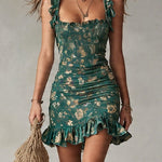 Green Bohemian Sleeveless Mini Dress with Print — view 2
