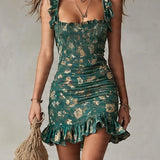 Green Bohemian Sleeveless Mini Dress with Print — view 2