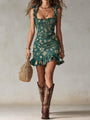 Green Bohemian Sleeveless Mini Dress with Print
