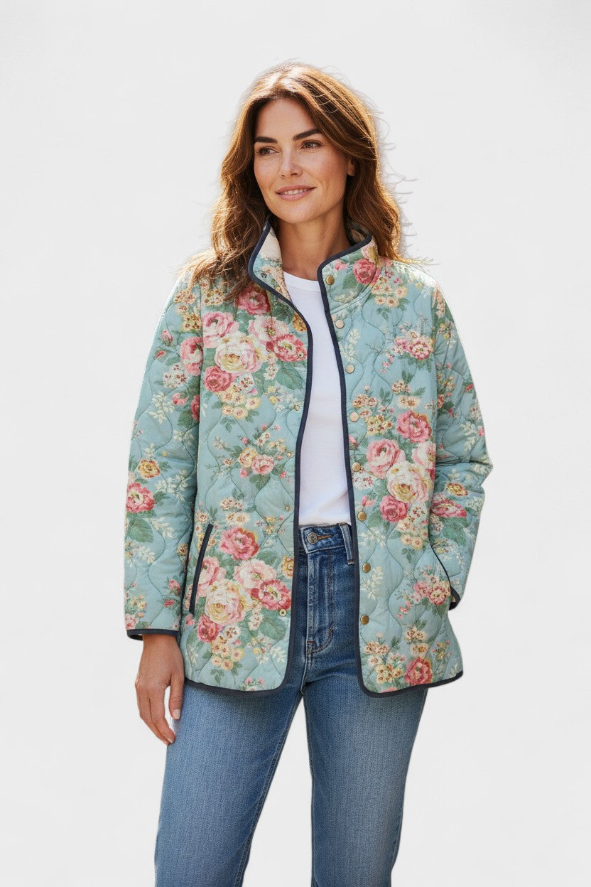 Nadja™ | Quilted Jacket with Roses on Mint — view 2