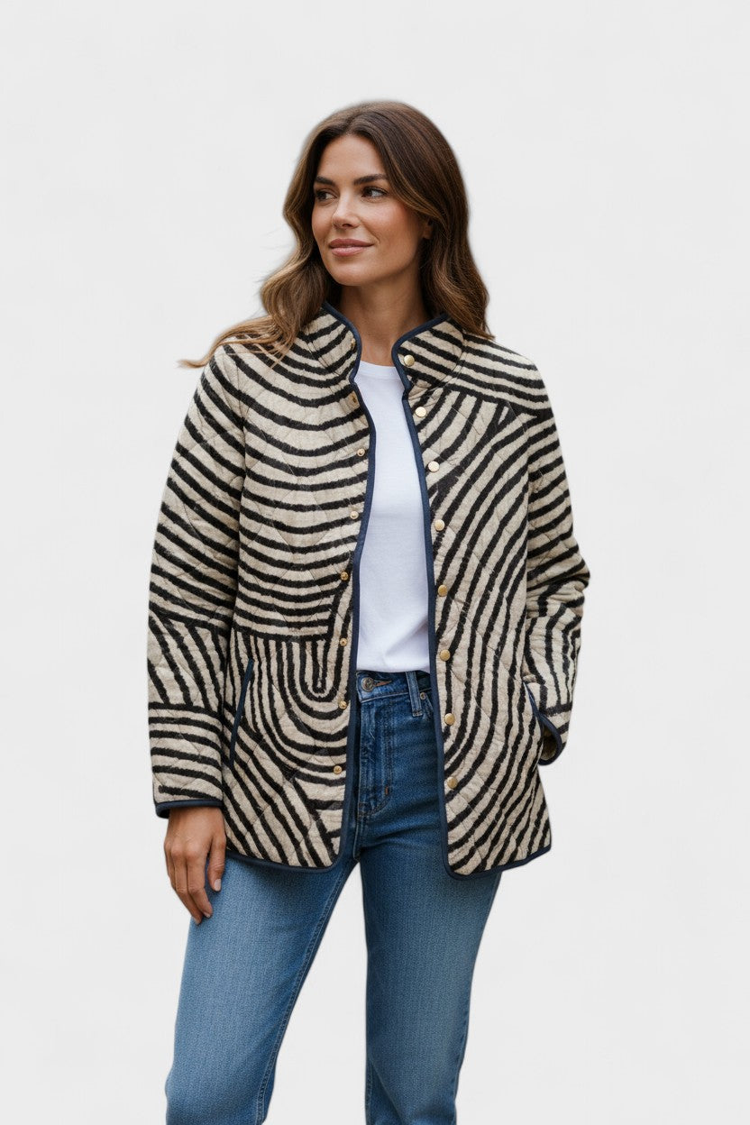 Ortrud™ | Quilted Jacket in Striped Swirl — view 2
