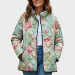 Gesa™ | Quilted Jacket with Large Roses in Sage — view 2