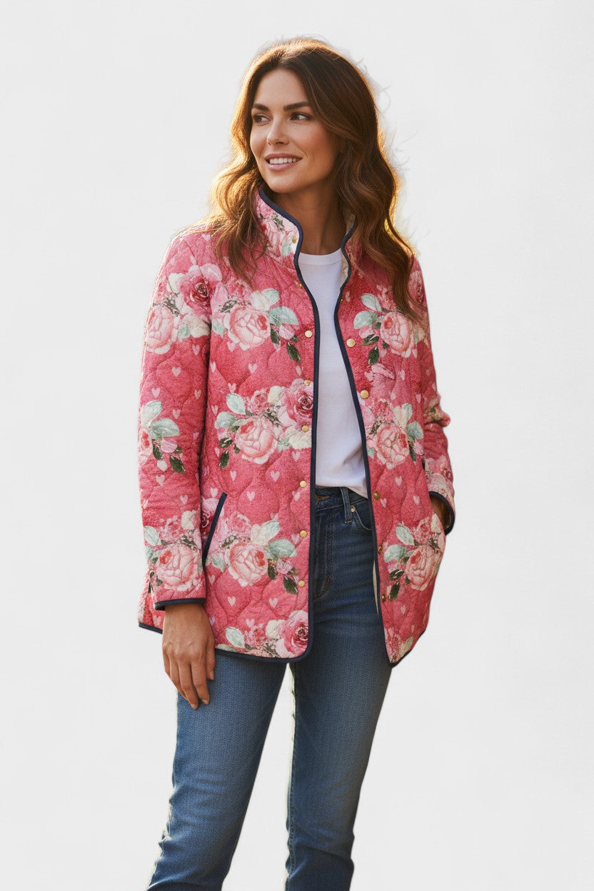 Sieglinde™ | Quilted Jacket with Roses in Berry — view 2
