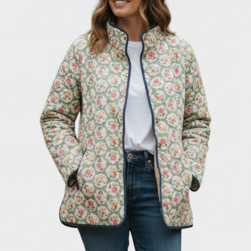 Traudel™ | Quilted Jacket with Roses on Sage — view 2