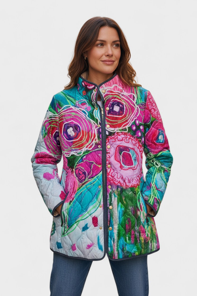 Roswitha™ | Quilted Jacket with Flowers in Pink — view 2