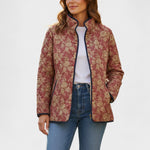 Berit™ | Quilted Jacket with Blossoms in Rust Red — view 2
