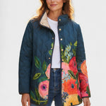 Wilma™ | Quilted Jacket with Flowers on Navy — view 2