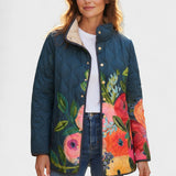 Wilma™ | Quilted Jacket with Flowers on Navy — view 2