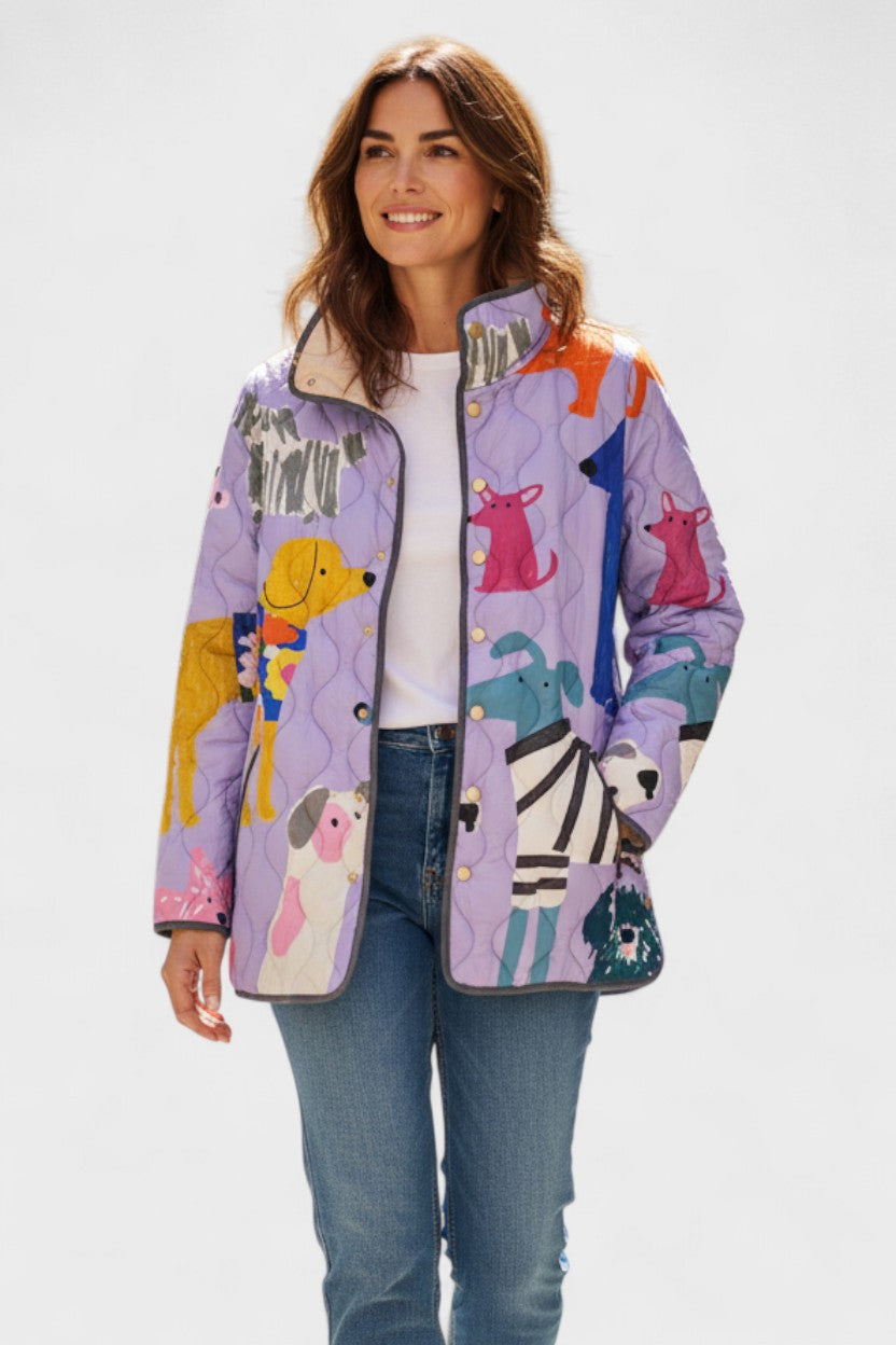 Ursel™ | Quilted Jacket with Dogs in Lilac — view 2