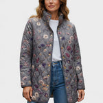 Mechthild™ | Quilted Jacket with Flower Print in Grey — view 2
