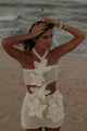 Margaret - Knit Mini Dress with Floral Pattern and Halter Neck
