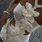 Margaret - Knit Mini Dress with Floral Pattern and Halter Neck — view 8