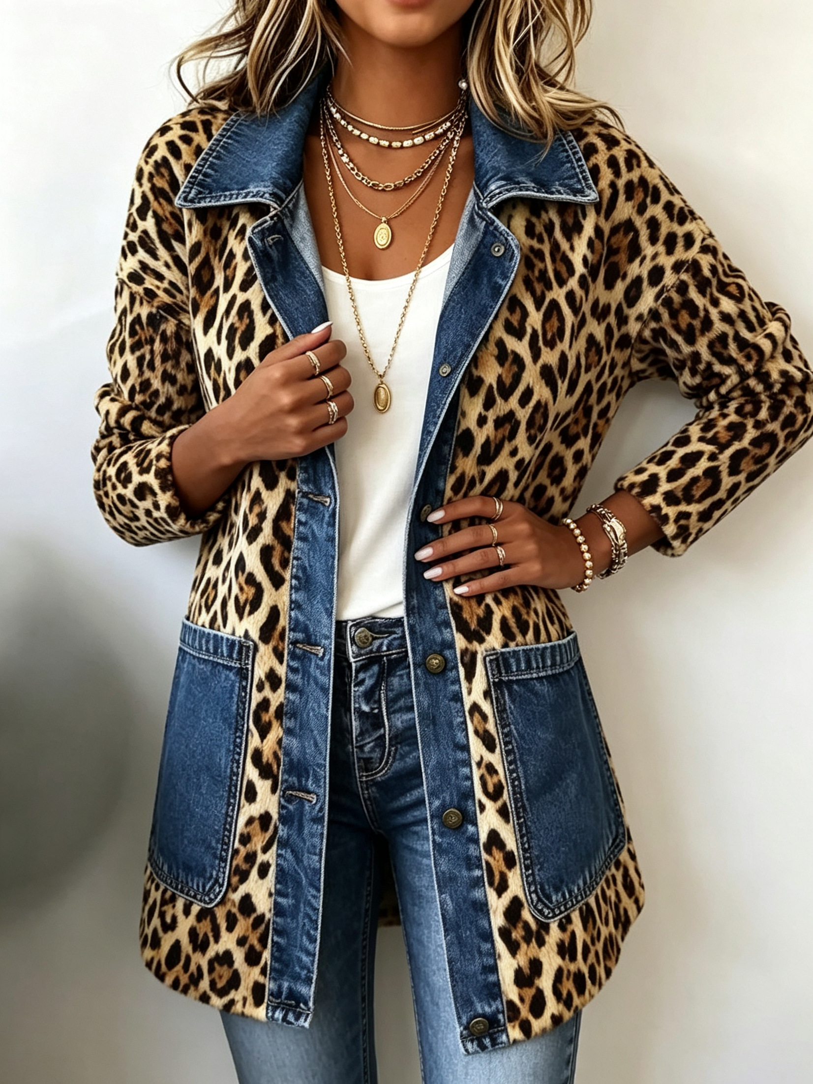 Regina™ | Long Jacket with Leopard Print — view 3