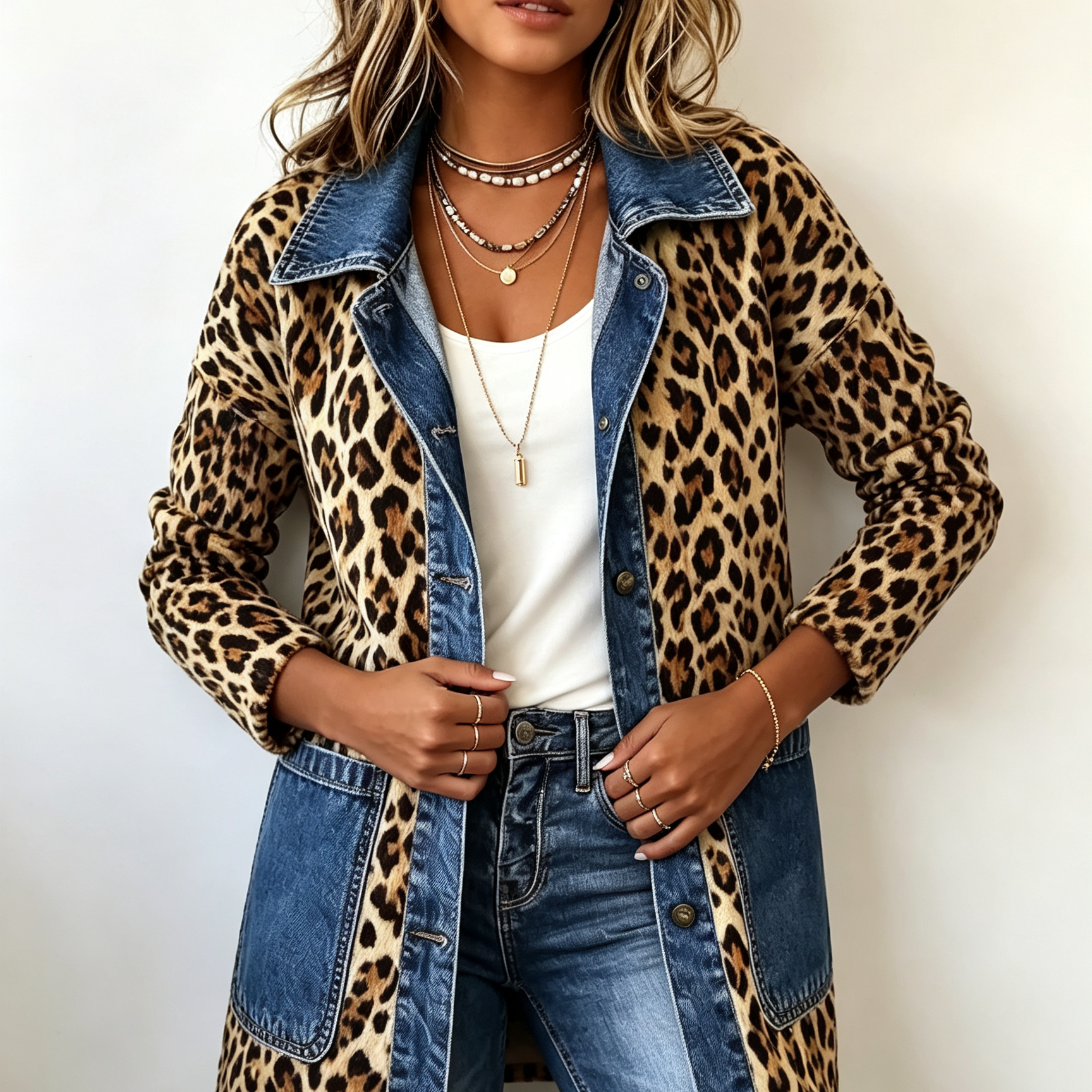 Regina™ | Long Jacket with Leopard Print — view 2