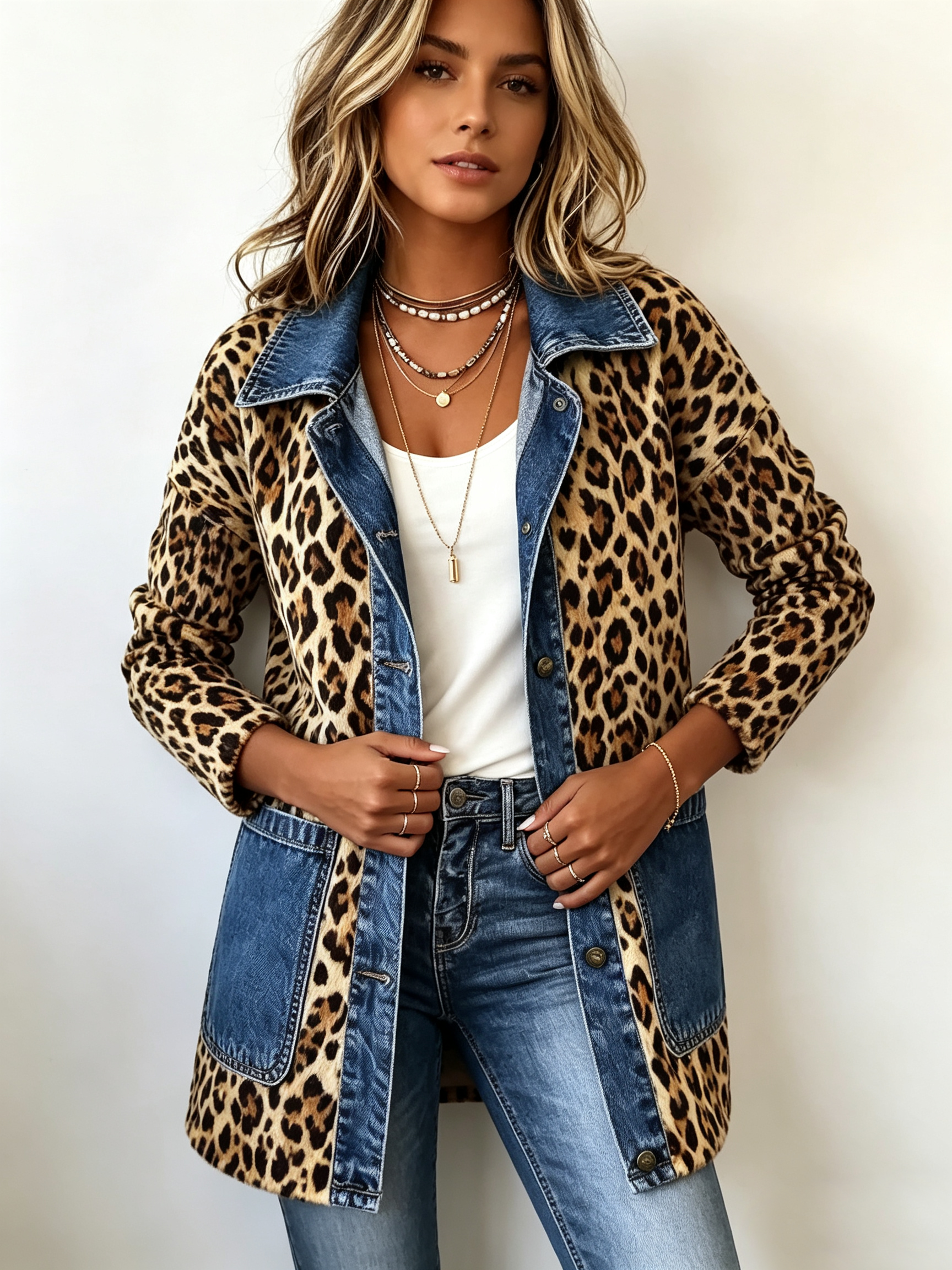 Regina™ | Long Jacket with Leopard Print — view 2
