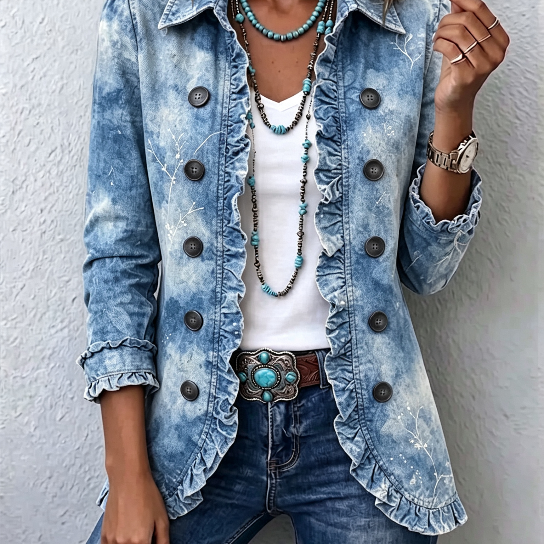 Kerstin™ | Light Blue Blazer with Batik Effect — view 2
