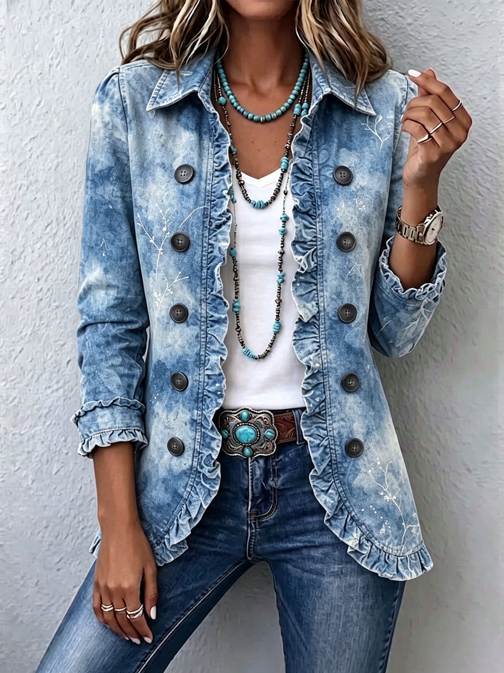 Kerstin™ | Light Blue Blazer with Batik Effect — view 2