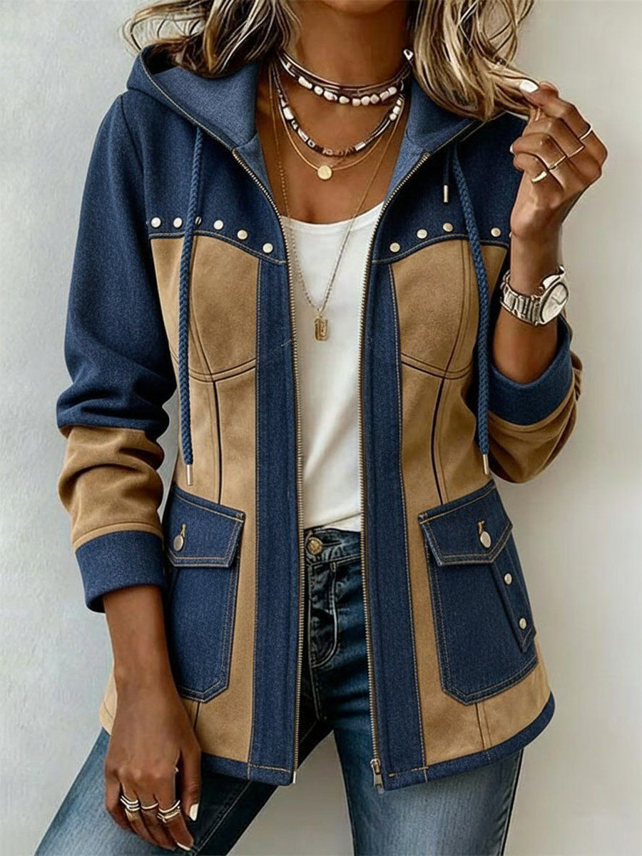 Beate™ | Hooded Jacket in Patchwork Style — view 2