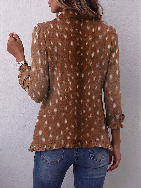 Nicole™ | Brown Blazer with Polka Dot Print
