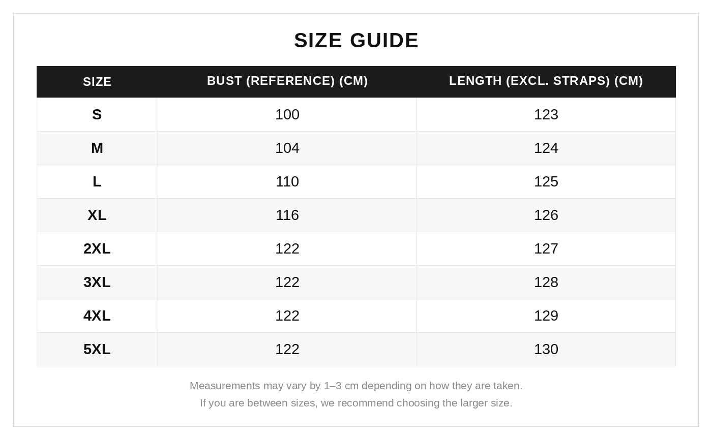 Size guide for Sweatshirt with Rainbow Stripes