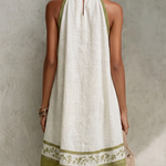 Sleeveless A-Line Mini Dress, White with Olive Green — view 3