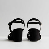 Wide Fit Black Suedette 2 Part Block Heel Sandals | New Look