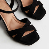 Wide Fit Black Suedette 2 Part Block Heel Sandals | New Look